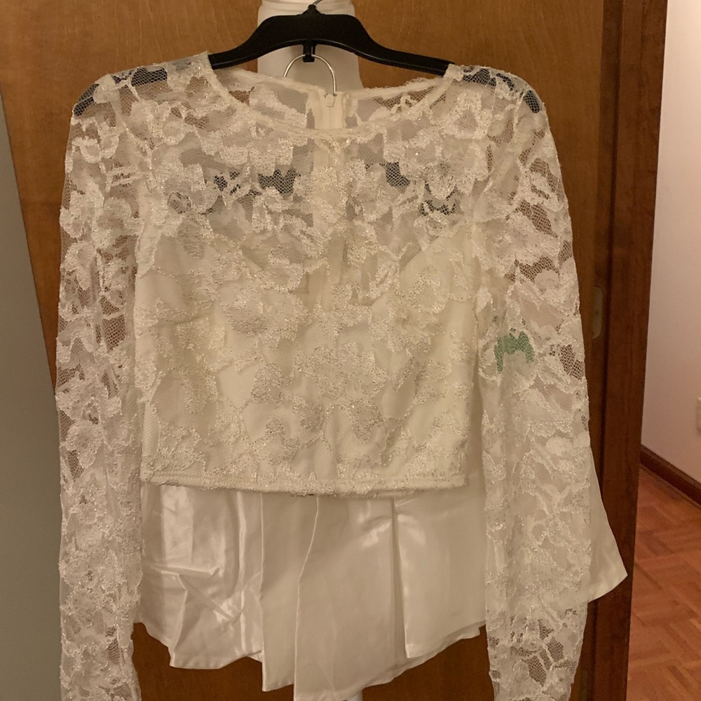 Elegant Lace Long Sleeve Top and Skirt